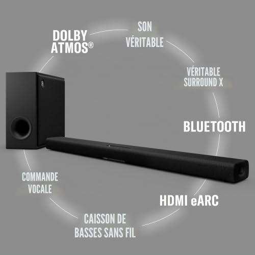 Yamaha True X Bar 50A Barre de Son – Son Surround Dolby Atmos, Alexa Intégrée, Caisson sans Fil, Clear Voice, HDMI eARC, Bluetooth, AirPlay 2, Spotify Connect – Gris Carbone