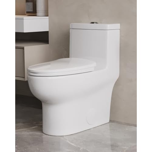 DeerValley DV-1F026 Elongated One Piece Toilet, Dual Flush 1.1/1.6 GPF Toilet with Comfortable Seat Height, Powerful & Quiet Modern Standard Toilet for Bathroom, 12" Rough-In