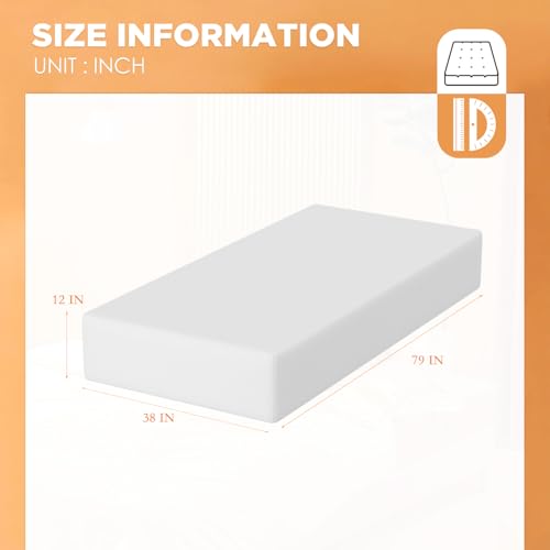 Image of PayLessHere | 12 Inch Twin XL Mattress | Medium Firm Base Foam Mattress | Removable Washable Zipper Cover | Breathable & Comfortable | White | Bed in a Box | CertiPUR-US Certified