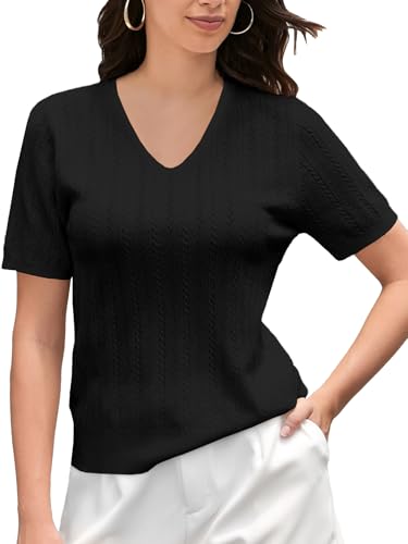 Image of DAIMIDY Women's Short Sleeve Sweaters Lightweight Summer Sweater Casual Knit Pullover Tops
