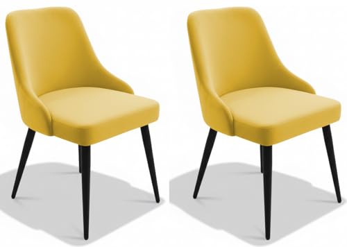 Image of Finch Fox Taskpro Modern Unique Velvet Upholstered Seating Living Room Dining Chair with Black Metal Legs in Yellow Color (Set of 2)