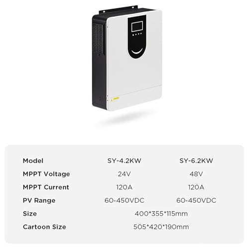 Hybrid Solar Inverter 1.0-10.2KW Pure Sine Wave Off Grid Charger with LCD Display & MPPT Solar Charge Controller (40A/80A/120A/160A) for 12V, 24V, 48V Systems
