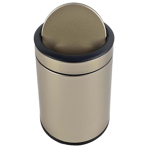 Image of KInGSUnS Batthroom Trash Can with Lid for Kitchen,Living Room,Bedroom,2.1 Gal /8Liter Round Small Brushed Stainless Steel Garbage Can for Hotel, Office,Home Decor, Fashion Design,Anti Fingerprint,Gold