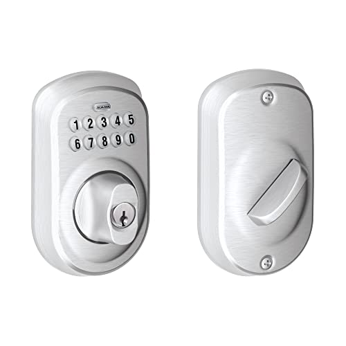 Promo 40% OFF Schlage BE365 PLY 626 Plymouth Keypad Deadbolt, Electronic Keyless Entry Lock, Satin Chrome