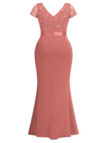 Image of MISSMAY Women's Plus Size Bridesmaid Formal Dresses V Neck Sequin Lace Mermaid Wedding Evening Gowns Dresses