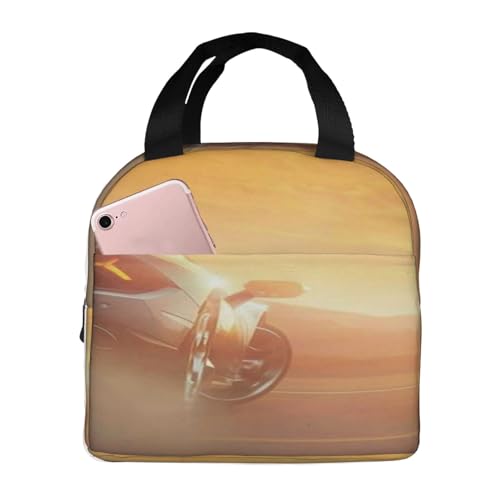 保冷ランチバッグ 大容量 防水 熱漏れ防止 おしゃれで丈夫 通勤、通学、アウトドアに便利 男女兼用 (夕暮れのブラックスポーツカーのブラックスポーツカー)