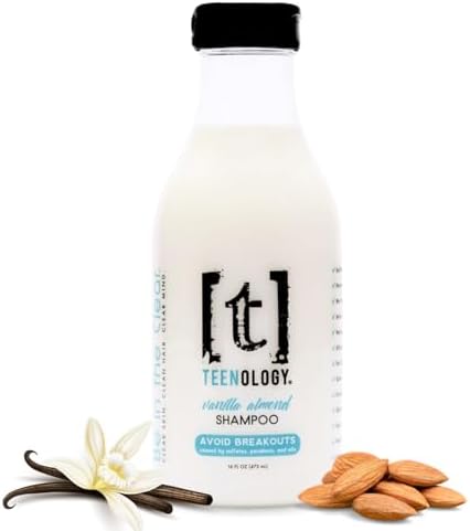 Teenology Shampoo for Teens, For Clear Skin and Healthy Hair, Natural Botanical Extracts, 16 oz. (Vanilla Almond)
