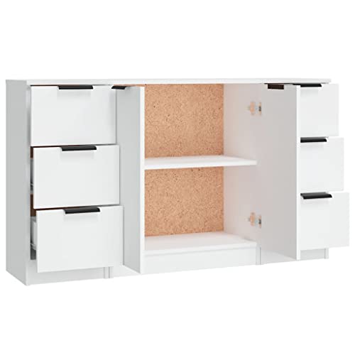 Juego de 3 aparadores blancos de madera con cajones y puertas para salón 7