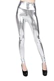 ellazhu Women Silver Faux Leather Leggings High Waisted Pants 2143 Silver M
