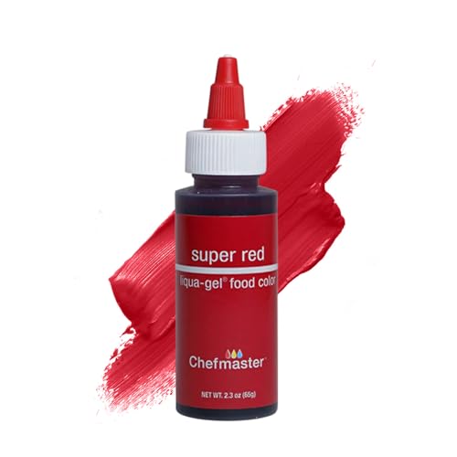Chefmaster Super Red Liqua-Gel® Food Coloring | Vibrant Color | Professional-Grade Dye for Icing, Frosting, Fondant | Baking & Decorating | Fade-Resistant | Easy-to-Use | Made in USA | 2.3 oz