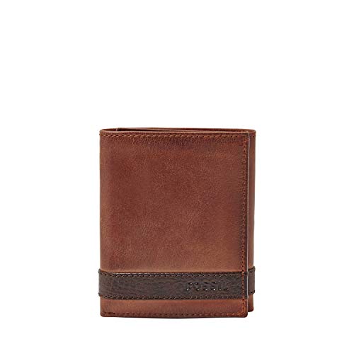 Image of Fossil Men's Quinn Leather Trifold with ID Window Wallet, Brown, (Model: ML3645200)