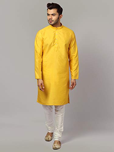 Image of Uri and MacKenzie Banarasi Dupion Silk Solid Kurta Churidar Pyjama Set for Men