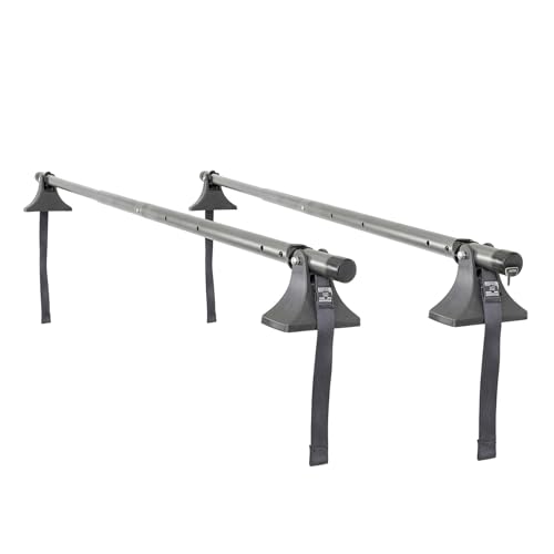 Apex Set of 2 Universal Telescoping Steel Roof Cross Bars, Expands 44" to 60" Wide, 150 lb Capacity - Includes Straps & Gator Clips for Cars & Trucks
