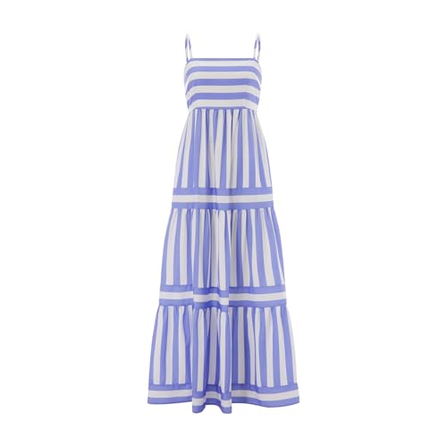Image of KMBANGI Women Striped Sleeveless Maxi Dress Swing Patchwork Midi Dress Smocked Spaghetti Strap Colorful Long Sundress
