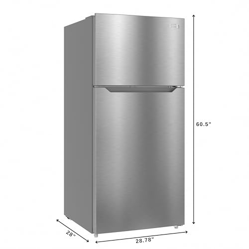 Image of KoolMore 28 Inch 14 Cu Ft Top Freezer Refrigerator, Stainless Steel, Freestanding Full Size Fridge Freezer for Home Kitchen or Garage