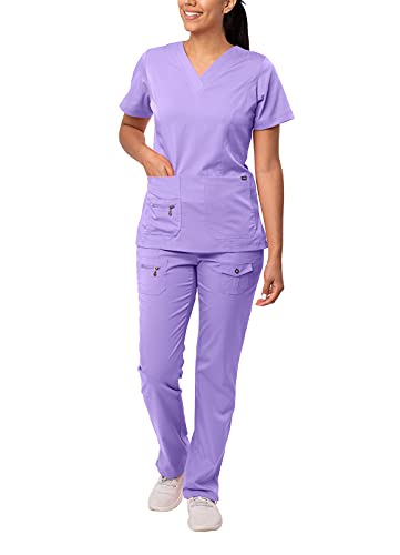 Adar Pro Breakthrough Plus Scrub Set for Women - Enhanced V-Neck Top & Multi Pocket Pants - 4400 - Lavender - L