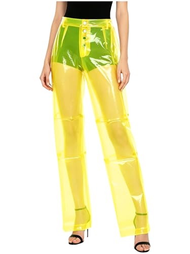 Pantalon en PVC transparent pour femme style jambes larges pour club et nuit
