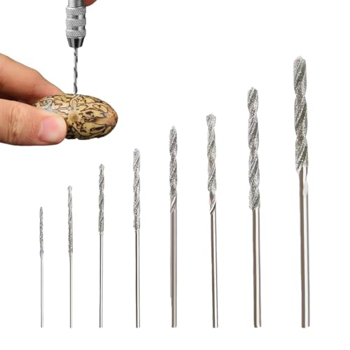 KEMUZ 8 brocas helicoidales diamantadas 0,8/1,0/1,2/1,5/1,8/2,0/2,5/3,0 mm para jade, cristal, perlas, conchas, aptas para taladro de banco, fresa suspendida, punta diamantada