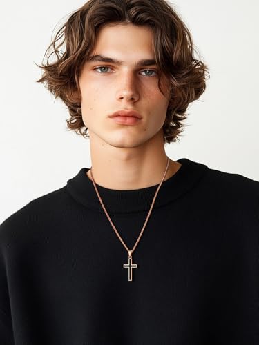 U7 Simple Cross Necklace for Men Women, Stainless Steel Silver Black Gold Latin Cross Pendant Necklaces, Custom Engravable, Length 22-24 Inches2