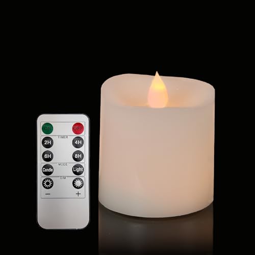 Image of 3x3 Flickering Flameless Candles Set of 1,3 inch Real Wax LED 600 Hours Battery Candles with Timer Remote,Control for Wedding Party Indoor,Ivory