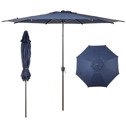 Image of Abba Patio 11FT Lyon Outdoor Patio Umbrella Outdoor Table Umbrella with Push Button Tilt and Crank Market Umbrella 8 Sturdy Ribs UV Protection Waterproof for Garden Deck Backyard Pool, Navy Blue