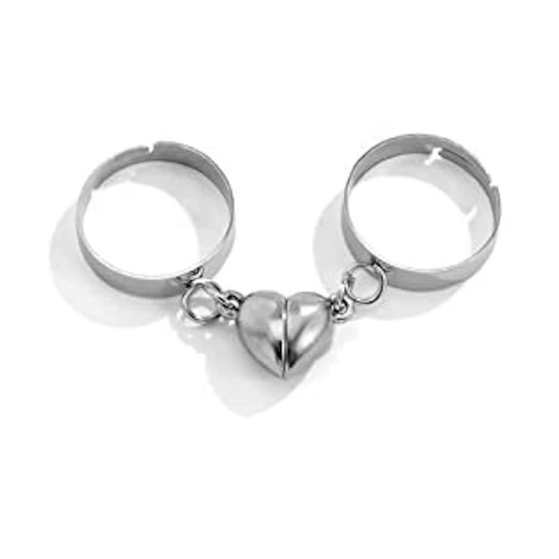 SALVE 2 Pcs ’Connect’ Magnetic Heart Charm Silver Adjustable Ring Set For Couples (B0BSFPYHR4) Amazon Price History, Amazon Price Tracker