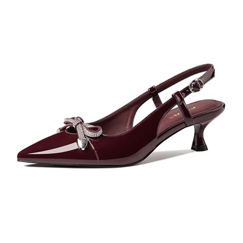 Image of Kitten Heels for Women Closed Pointed Toe Heels Patent Leather Low Heel Slingback Dress Shoes Feature Adjustable Buckle for Date Party Work Office Comfortable Sexy Pumps Shoes