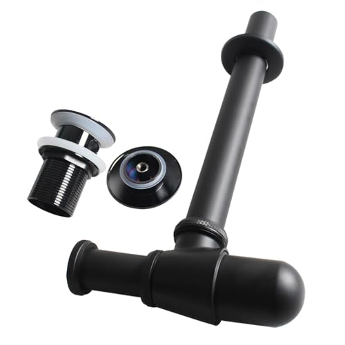 Brass Chroming PVD Black Color Finish Washbasin Drain Stopper Kit,P Trap Drain Hard Tube Assembly with Pop-up Washbasin Drainer for Bathroom(with Overflow),Z5157C001