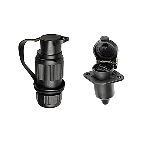 BEIJISTAR 3 Pin Trailer Plug & 3 Pin Trailer Socket, 3 Pin Tractor Plug, 12V Waterproof 3 Pin Trailer Plug Socket Connector, for Truck RV Cars Boat Caravan Tractor (2 Mount Points) Cover