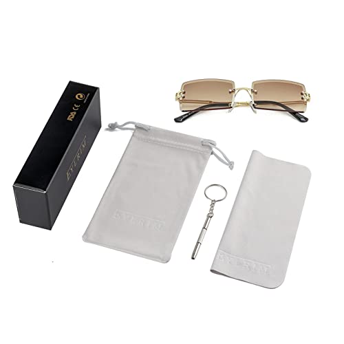 Eylrim Rimless Rectangle Sunglasses For Women Men Small Square Frameless Glasses(01 Gradient Tea) #TOP6