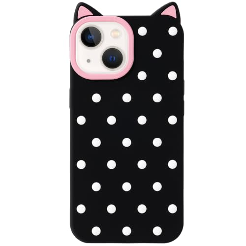 Mouzor Cute Cat Ears Phone Case for iPhone 13/14/15, Polka Dots Cases