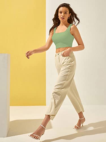 Image of Shasmi Women Ribbed Square Neck Tank Crop Top