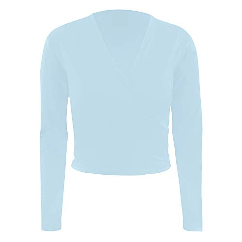 Ballet Wrap Top Dance Cotton Long Sleeve Self Tie Cardigan for Girls and Women Blue Medium