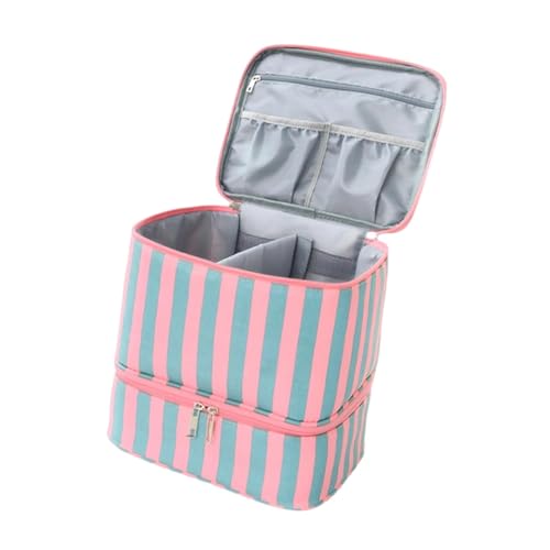 harayaa Estojo para Esmalte, Kit de Manicure, Estojo de Viagem Elegante e Multiuso com Alça, Organizador de Esmaltes, Bolsa para Cosméticos, Listras Azuis E Rosas