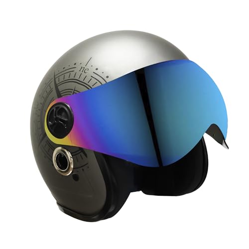 Turtle Helmet Star with Visor Half Face with Scratch Resistive Rainbow Visor & Hard Shell ABS Plastic Helmet, Grey, Large Size, (L-60 cm) Turtle Helmet Star with Visor Half Face with Scratch Resistive Rainbow Visor & Hard Shell ABS Plastic Helmet, Grey, Large Size, (L-60 cm)