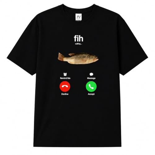 Breathable Comfy Casual Tops with Trendy Funny Fish vs Fih Phone Typo Graphic Tees - Funny Graphic tees Black