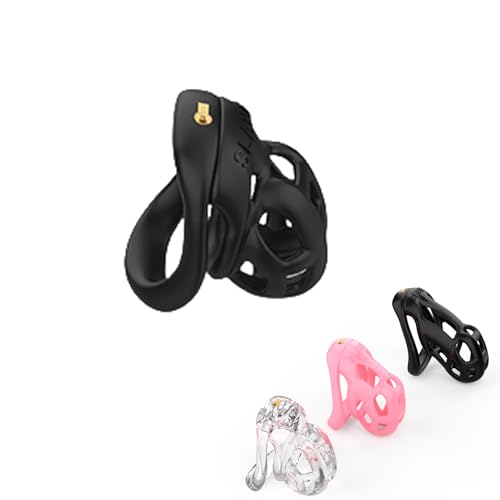 Cage à pénis avec petit cylindre de fermeture encastré, Kit cage de chasteté respirante avec 4 anneaux, Cock Cage SM Esclave Fétiche Sextoys pour les couples Jouer (Black,S)