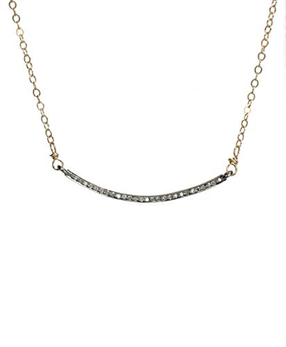 Diamond Curved Bar Necklace- Sterling Silver 14k Gold- April Birthstone Gift Idea