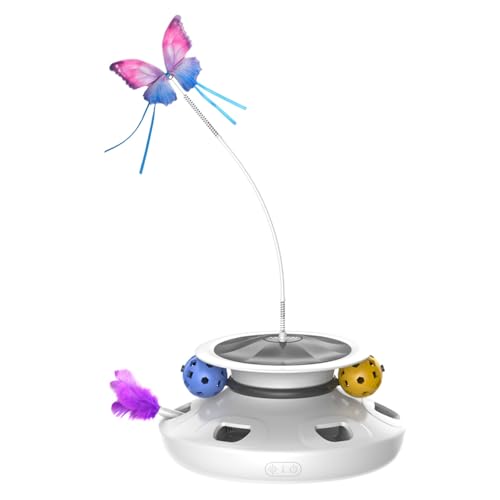 Brinquedo Automático 3 em 1 para Gatos - Borboleta Pulsante, Penas Móveis, Bolas em Trilho, Energia