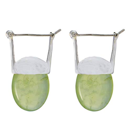 Boucle d'oreille en argent 925 prehnite verte ovale pour les femmes