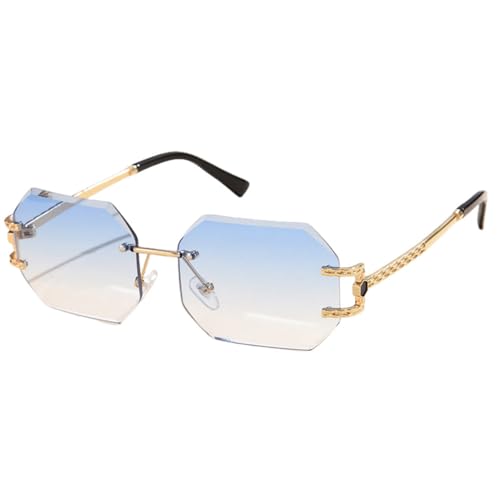 Lunettes de soleil sans monture polygone LVTFCO pour femmes nuances bleues