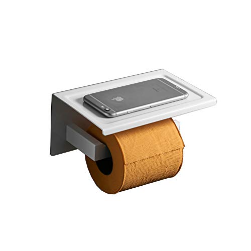 Kelelife Porte-Papier Toilette Mural, Blanc, Porte-Rouleau de Papier avec Etagère Support de Téléphone Cover