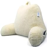 ComfortSpa Reading Pillows for Sitting in Bed Adult, Back Pillow for Bed Sitting Up, Arms, Pockets and Faux Fur Washable Cover; Use as a Bed Pillow for Sitting Up for TV, Gaming, Reading (XL Ivory)
