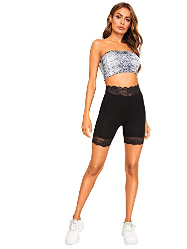 Floerns Women's Slip Lace Biker Shorts Stretch Mid Thigh Plus Leggings Undershorts Black S #TOP2