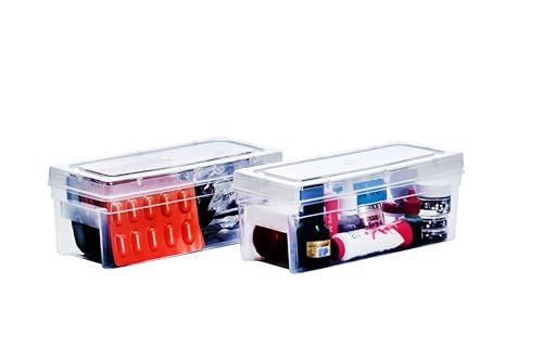 Image of Sthavir Premium Plastic Storage Boxes, Transparent Containers, Medium Boxes With Lock System for Jewellery /Medicines /Stationery /Cosmetics /Accessories - 25x9x10.5 Cm - Pack of 6 (Size No. - 33)