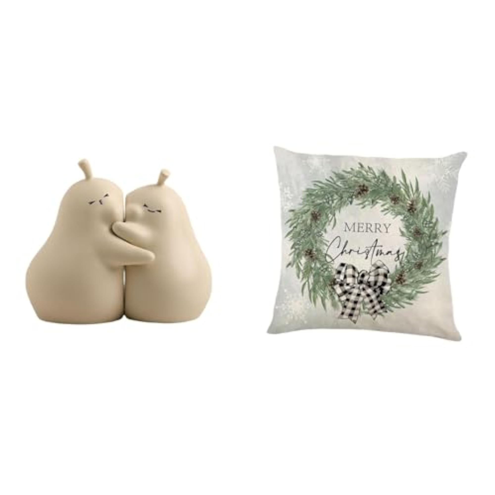 Hugging Pear Ceramic Book Stand and Christmas Pillow Cover Set