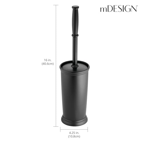 Image of mDesign Toilet Bowl Brush and Holder - Covered Bathroom Toilet Brush - Standing Toilet Bowl Scrubber in Modern Holder - Compact, Space Saving, Deep Cleaning Brush for Toilet - Hyde Collection - Black