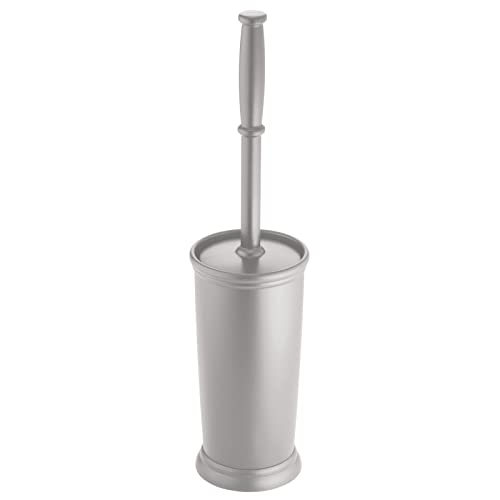 Image of mDesign Compact Freestanding Plastic Toilet Bowl Brush and Holder for Bathroom Storage and Organization - Space Saving, Sturdy, Deep Cleaning, Covered Brush - Silver