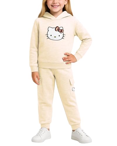 Image of Hello Kitty Girls Pants Set - 2 Piece Girls Sweatshirt Hoodie and Cargo Sweatpants Matching Set with Pockets (2T-12)
