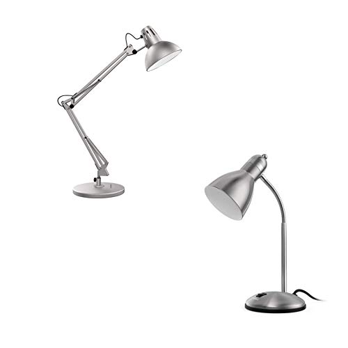 LEPOWER Metal Adjustable Goose Neck Desk Lamp, Swing Arm Desk Lamp, Silver
